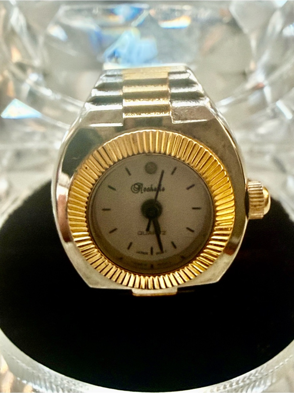 Vintage Rochelle Quartz Watch Japan Mov’t Two Tone Gold Silver Expansion Band